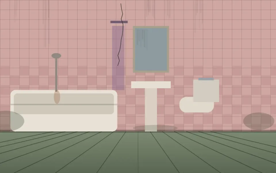 Banyo tadilat öncesi Pembe seramikli, rutubetli eski banyo tadilat öncesi