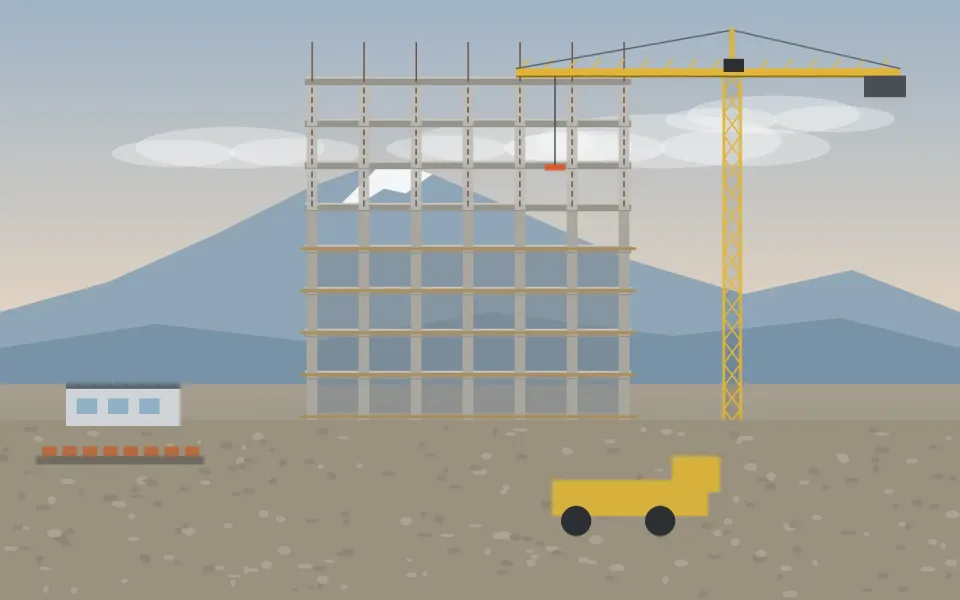 Betonarme taşıyıcı sistem ve vinç, ilerlemiş kaba yapı